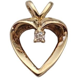 14K Yellow Gold Diamond Chip Open Heart Pendant E242
